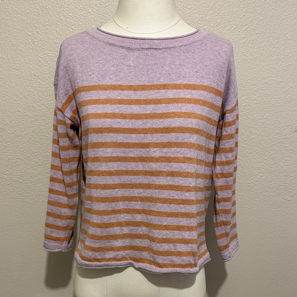 Pact Classic Fine Knit Relaxed Fit Crew Neck Striped Sweater Boxy